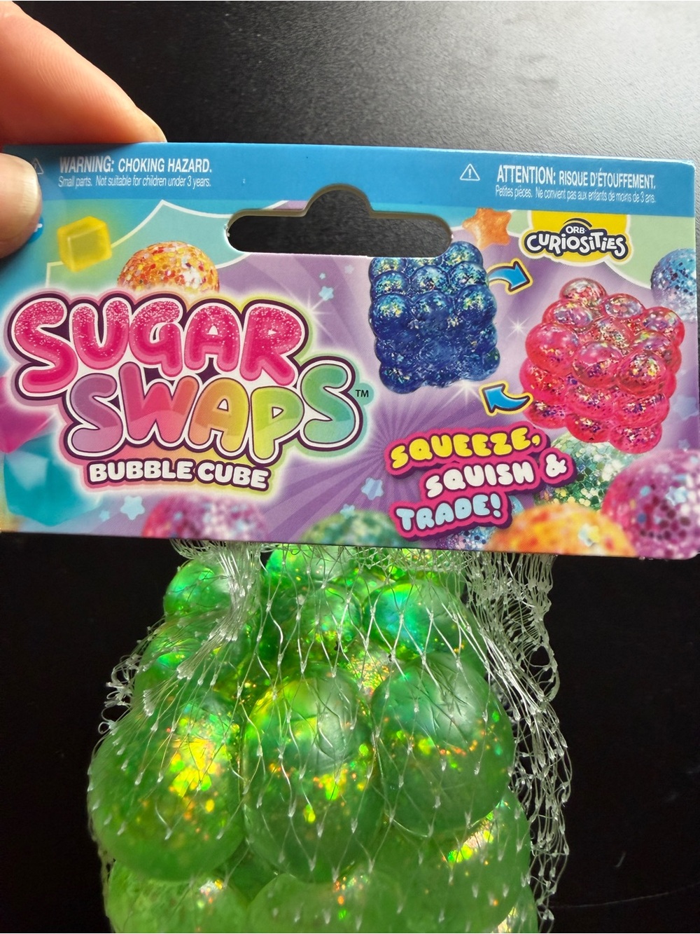 New Orb Sugar Swaps Green Bubble Cube Squishy Squeeze Textured Glitter Toy 5+
